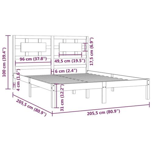 Sengeramme 200x200 cm massivt fyrretræ sort