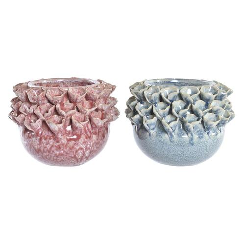Vase Pink Turkisblå Stentøj Blomst Middelhavet 17 x 17 x 13,5 cm 19 x 19 x 13,5 cm (2 enheder)