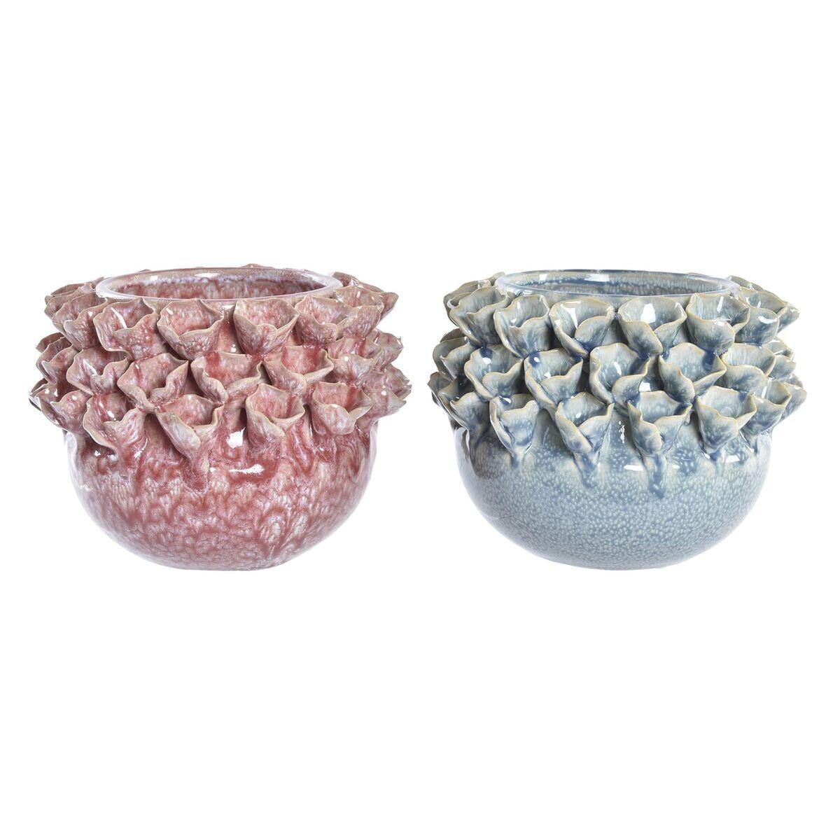 Vase Pink Turkisblå Stentøj Blomst Middelhavet 17 x 17 x 13,5 cm 19 x 19 x 13,5 cm (2 enheder)
