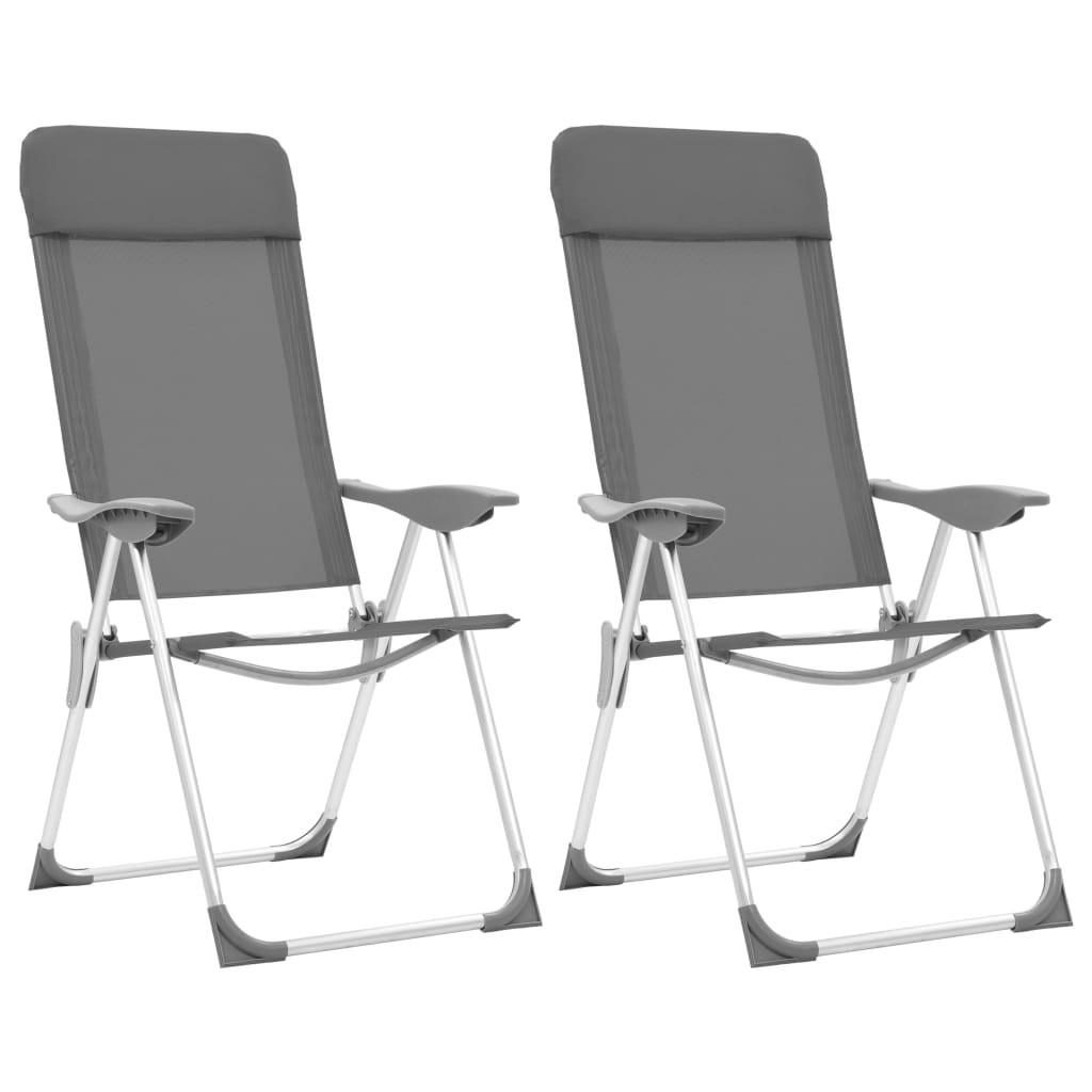 Foldbare campingstole 2 stk. aluminium grå