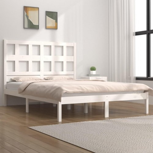 Sengeramme uden madras 140x200 cm massivt fyrretræ hvid
