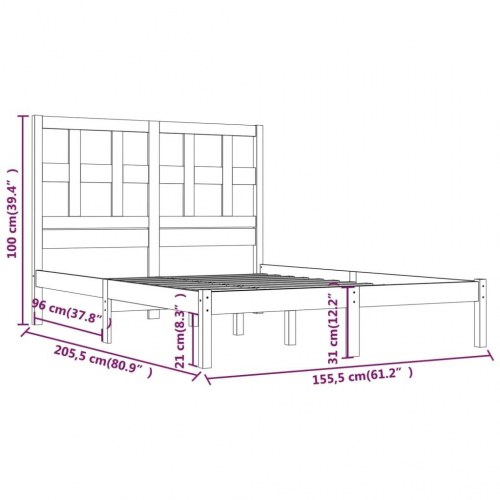 Sengeramme uden madras 150x200 cm massivt fyrretræ hvid
