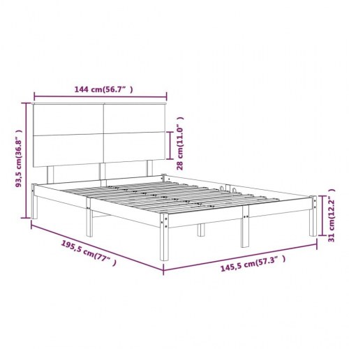 Sengeramme 140x190 cm i massivt fyrretræ - hvid