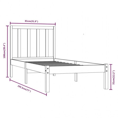 Sengeramme 75 x 190 cm i massivt fyrretræ - uden madras