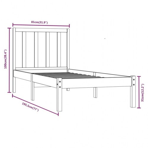 Sengeramme 75x190 cm Small Single massivt fyrretræ sort