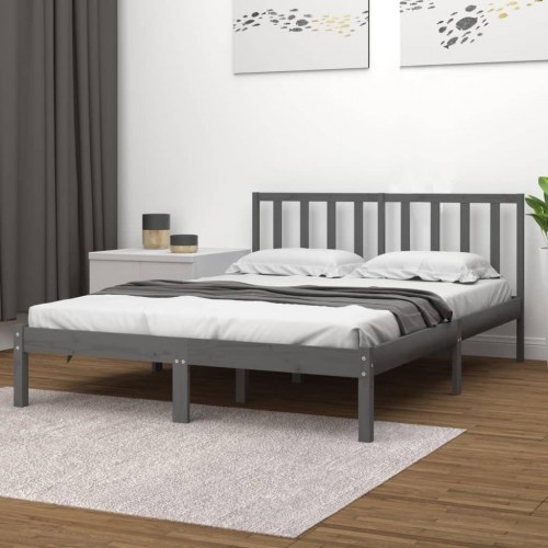 Sengestel 135x190 cm Double massivt fyrretræ grå