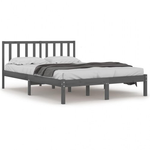 Sengestel 135x190 cm Double massivt fyrretræ grå