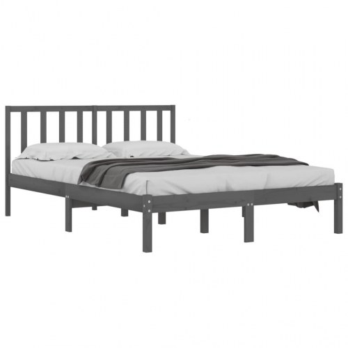 Sengestel 135x190 cm Double massivt fyrretræ grå