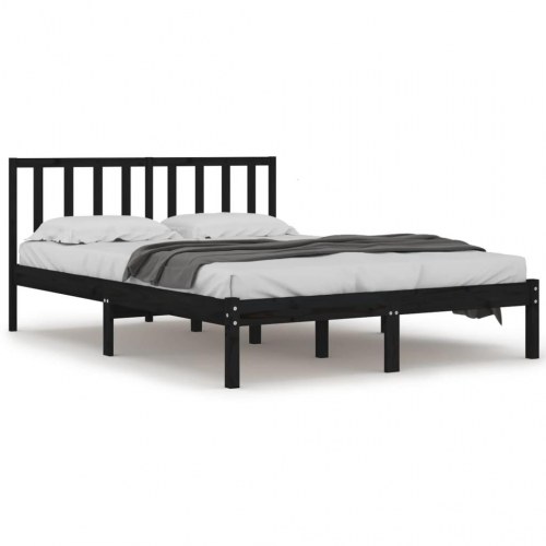 Sengeramme 135x190 cm Double massivt fyrretræ sort