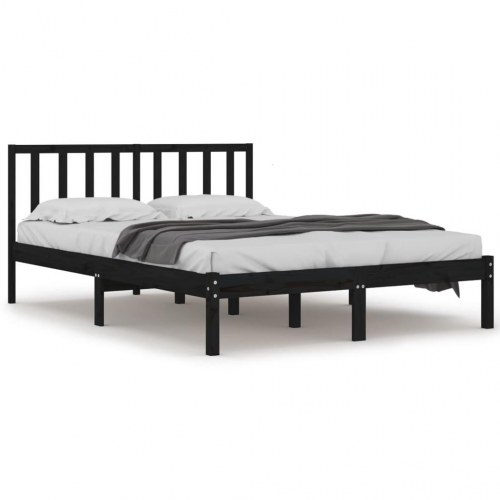 Sengeramme 140 x 190 cm med sengegærde i massivt fyrretræ - sort