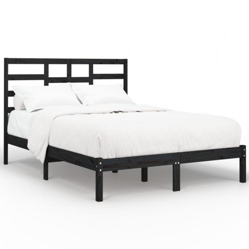 Sengeramme 140 x 190 cm i massivt fyrretræ - sort