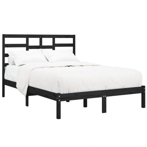 Sengeramme 140 x 190 cm i massivt fyrretræ - sort
