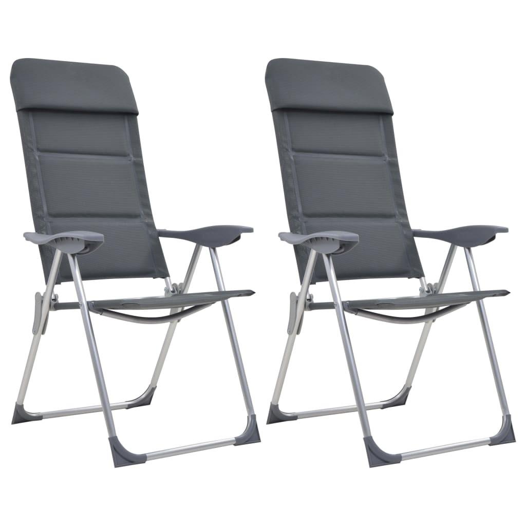 Campingstole 2 stk. aluminium 58 x 69 x 111 cm grå
