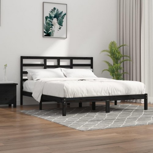 Sengeramme 200 x 200 cm i massivt fyrretræ - sort