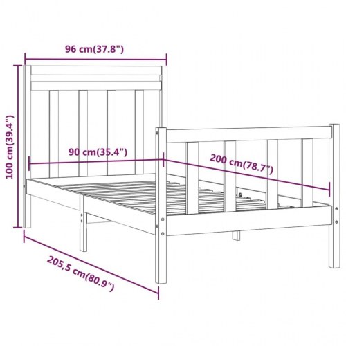 Sengeramme 90x200 cm massivt fyrretræ