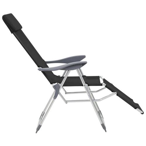 Foldbare campingstole med fodstøtte 2 stk. aluminium sort