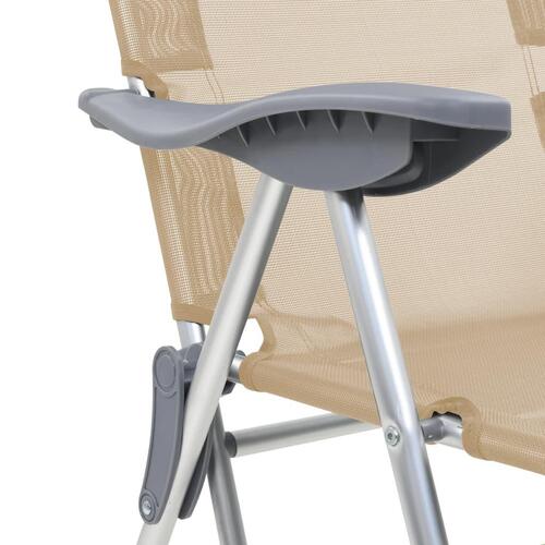 Foldbare campingstole med fodstøtte 2 stk. aluminium cremefarve