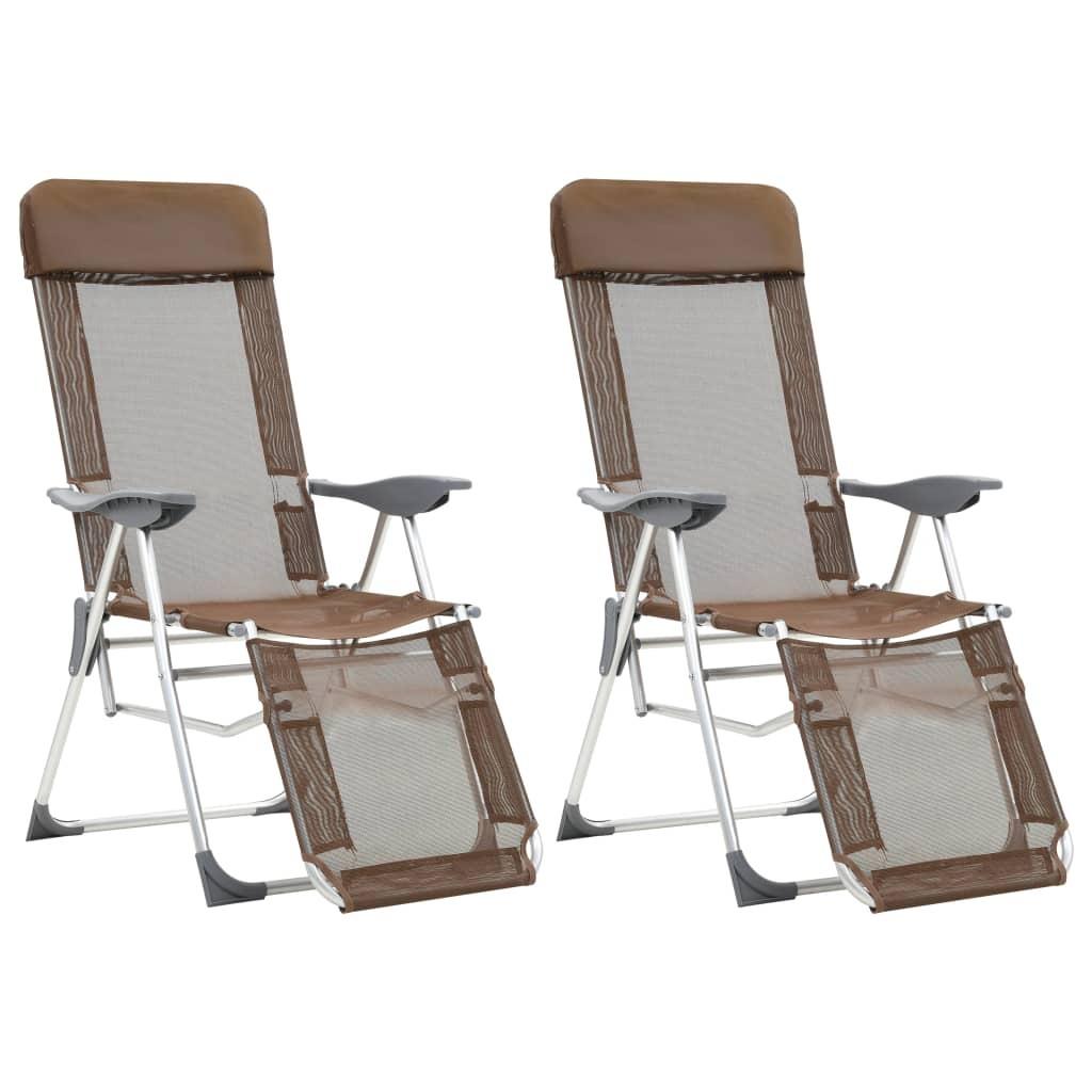 Foldbare campingstole med fodstøtte 2 stk. aluminium gråbrun