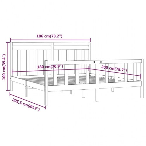 Sengeramme 180x200 cm Super King massivt fyrretræ grå