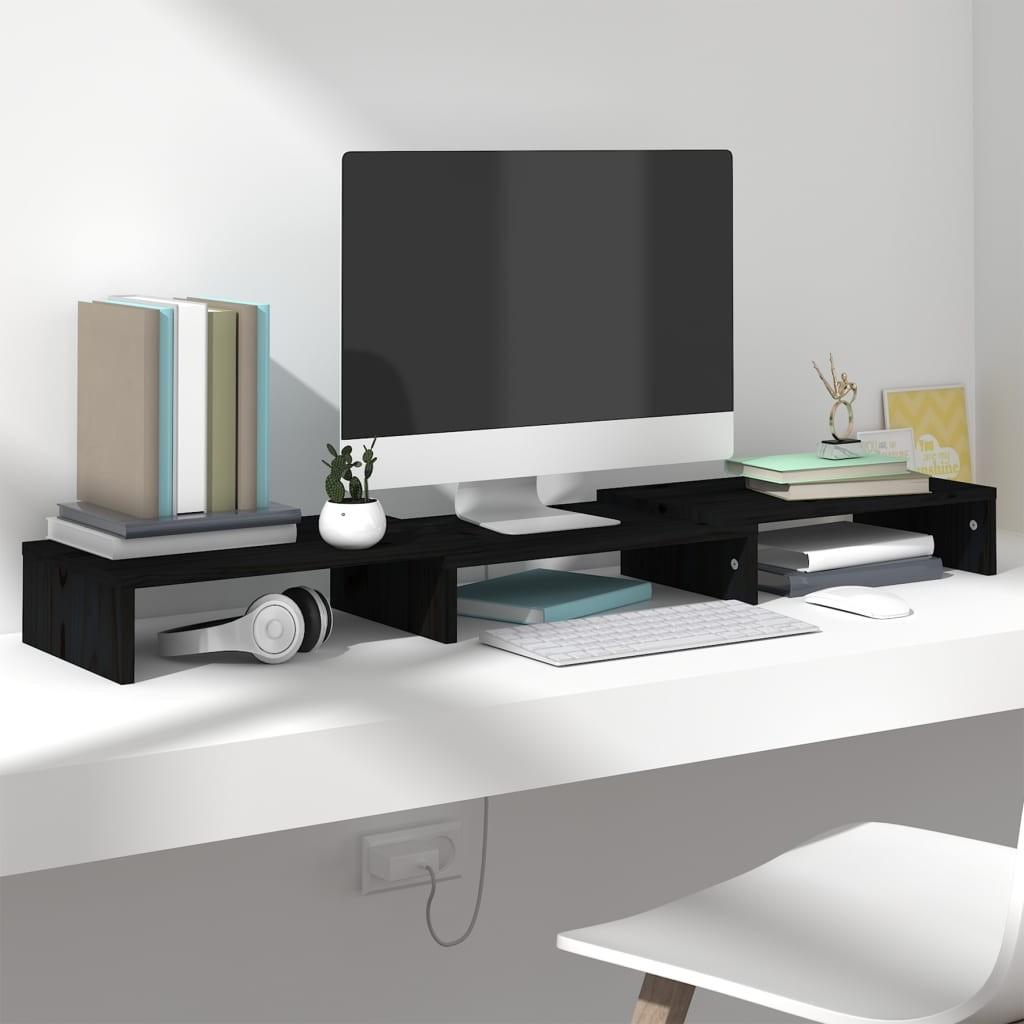 Skærmstander 80x24x10,5 cm massivt fyrretræ sort