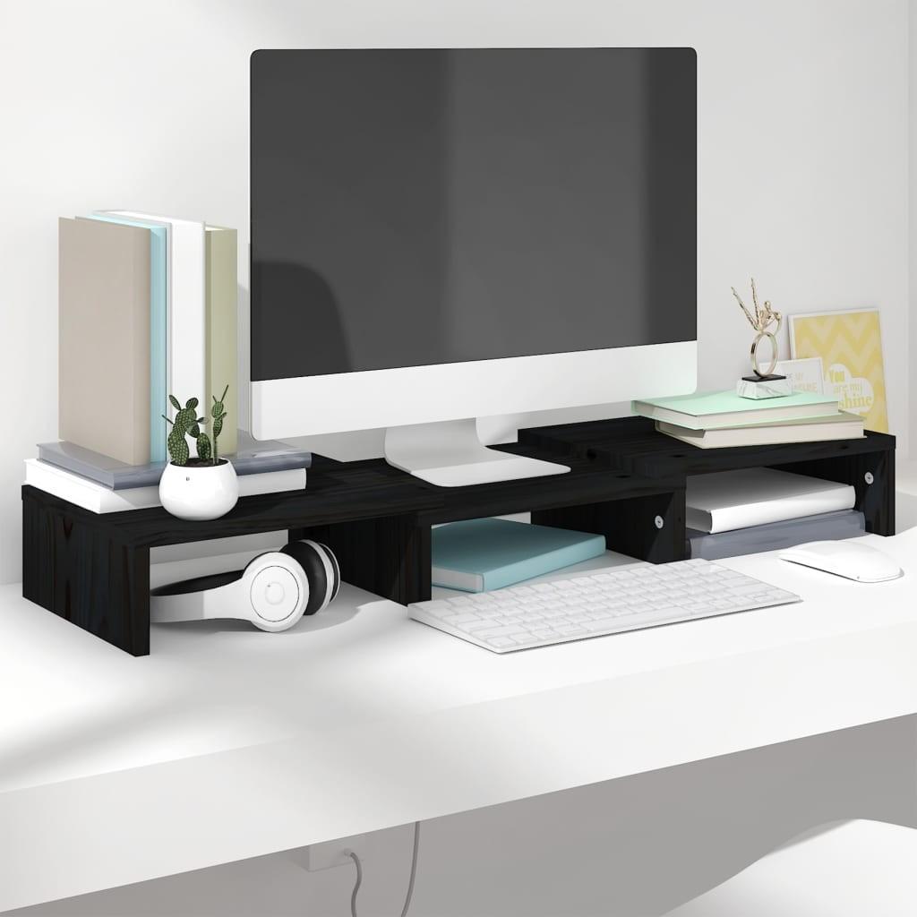 Skærmstander 60x24x10,5 cm massivt fyrretræ sort