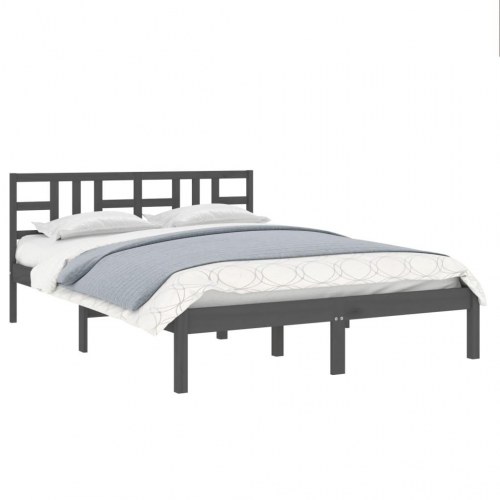 Sengeramme 135x190 cm Double massivt fyrretræ grå