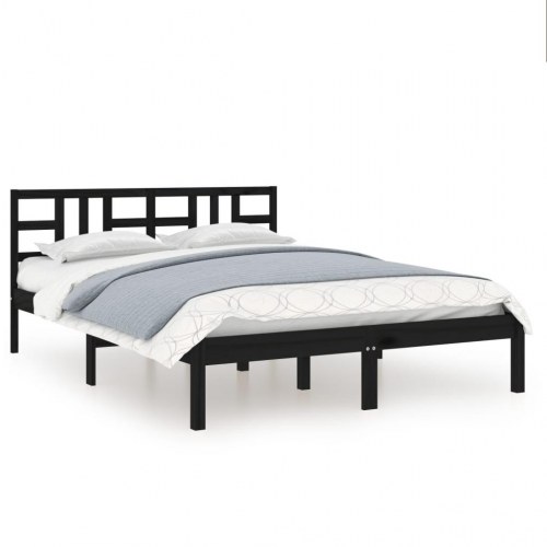 Sengeramme 135x190 cm Double massivt fyrretræ sort