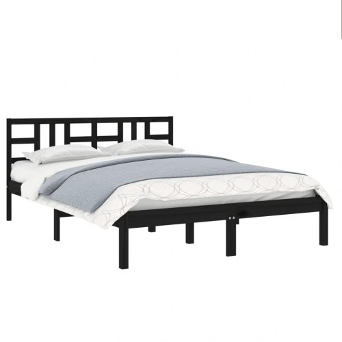 Sengeramme 135x190 cm Double massivt fyrretræ sort