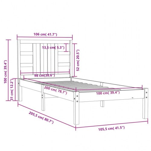 Sengeramme 100x200 cm massivt træ sort