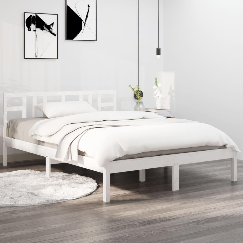 vidaXL sengeramme 150x200 cm King Size massivt fyrretræ hvid