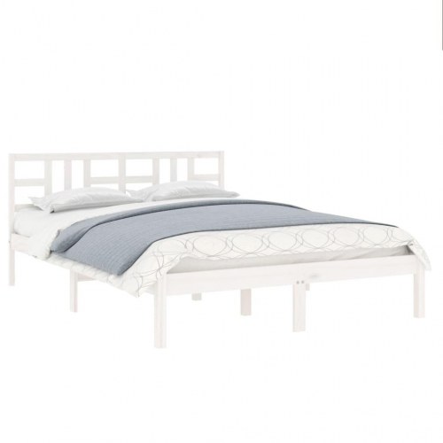 Sengeramme med sengegærde 150 x 200 cm King Size i massivt fyrretræ - hvid