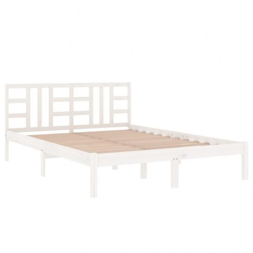 Sengeramme med sengegærde 150 x 200 cm King Size i massivt fyrretræ - hvid