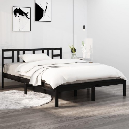 Sengeramme 200 x 200 cm i massivt fyrretræ - sort