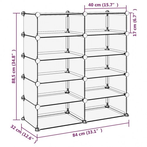 Skoreol 84 × 32 × 88,5 cm i transparent PP - modulært skostativ
