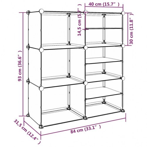 Skoreol i PP, transparent - 84 × 31,5 × 93 cm modulært skostativ