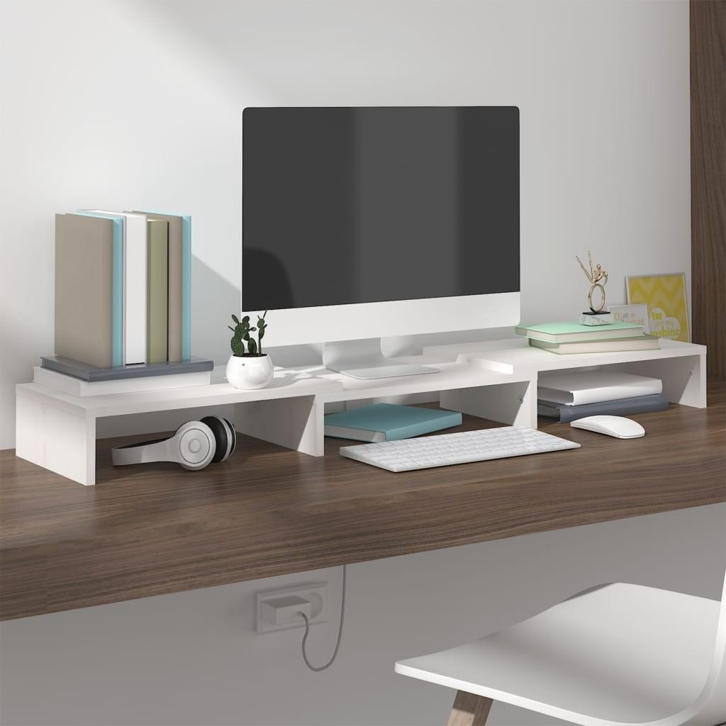 Skærmstander 80x24x10,5 cm massivt fyrretræ hvid