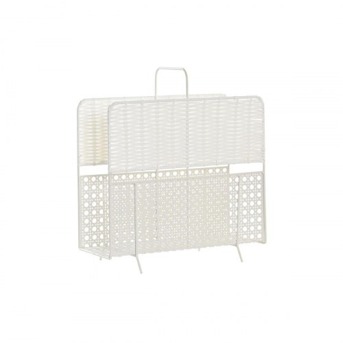 Tidsskriftholder - hvid natur, metalflet, boho, 36,5 × 15 × 41 cm