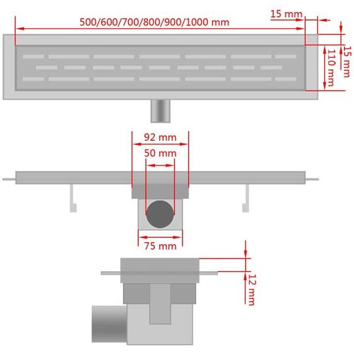 Lineært bruseafløb 530x140 mm rustfrit stål bølgedesign