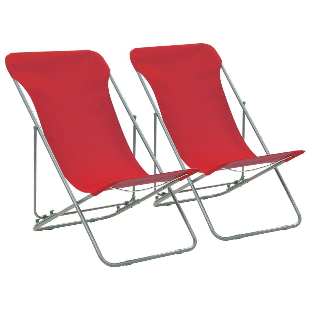 Billede af Foldbare strandstole 2 stk. stål og oxfordstof rød