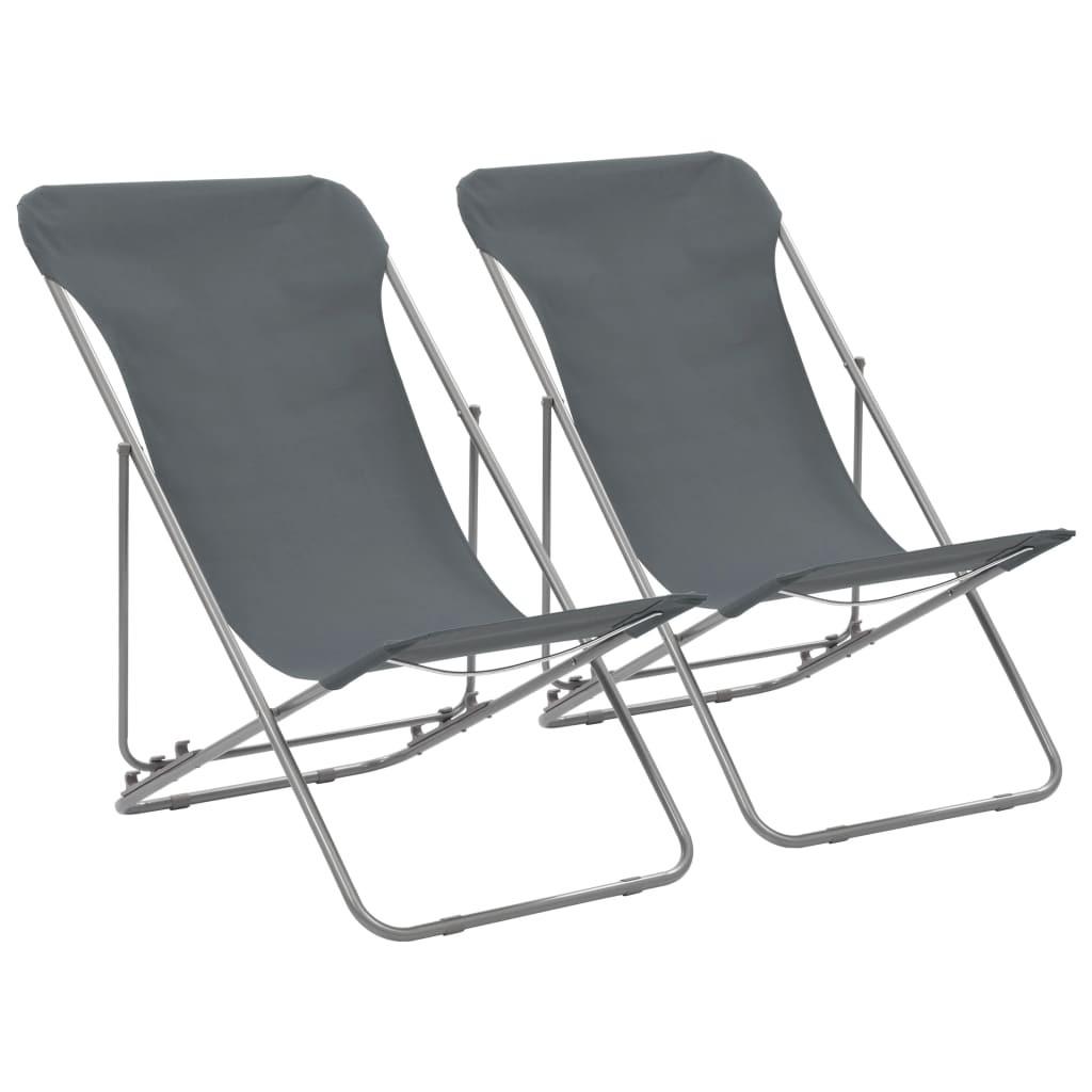 Se Foldbare strandstole 2 stk. stål og oxfordstof grå hos Boligcenter.dk