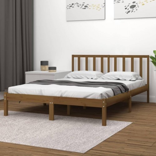 Sengeramme 200x200 cm i massivt fyrretræ - gyldenbrun
