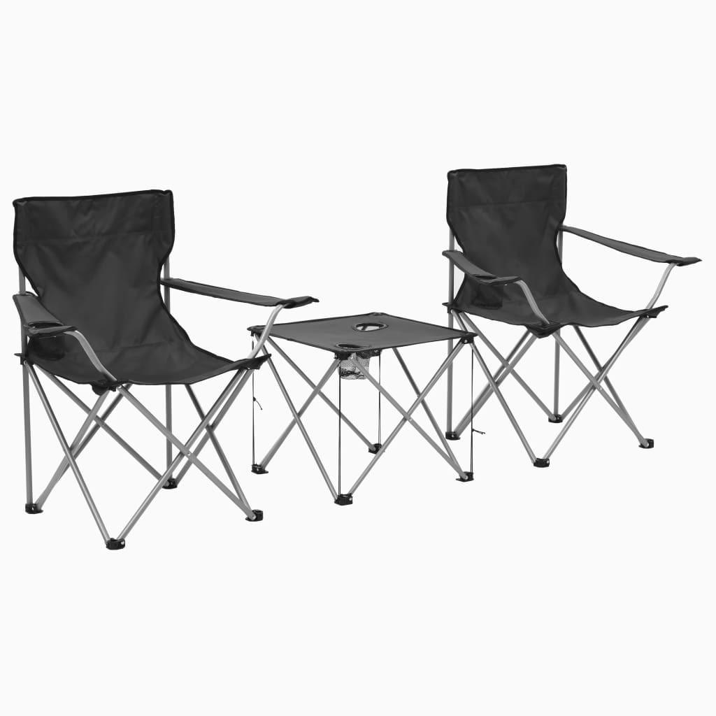 Campingbord og -stolesæt 3 dele grå