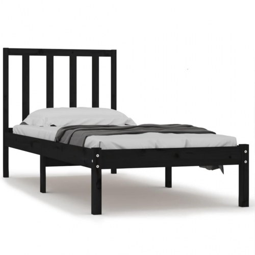 Sengestel 90x190 cm Single massivt fyrretræ sort