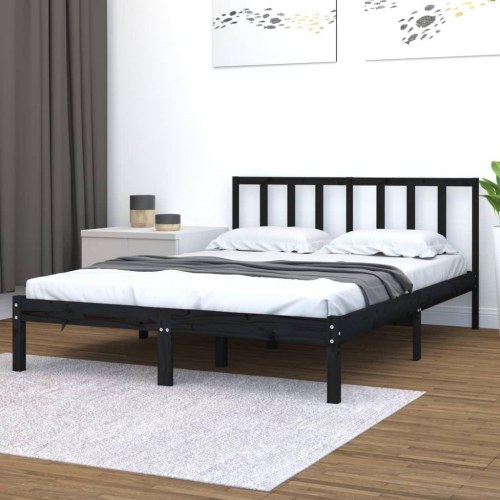 Sengeramme 135x190 cm Double massivt fyrretræ sort