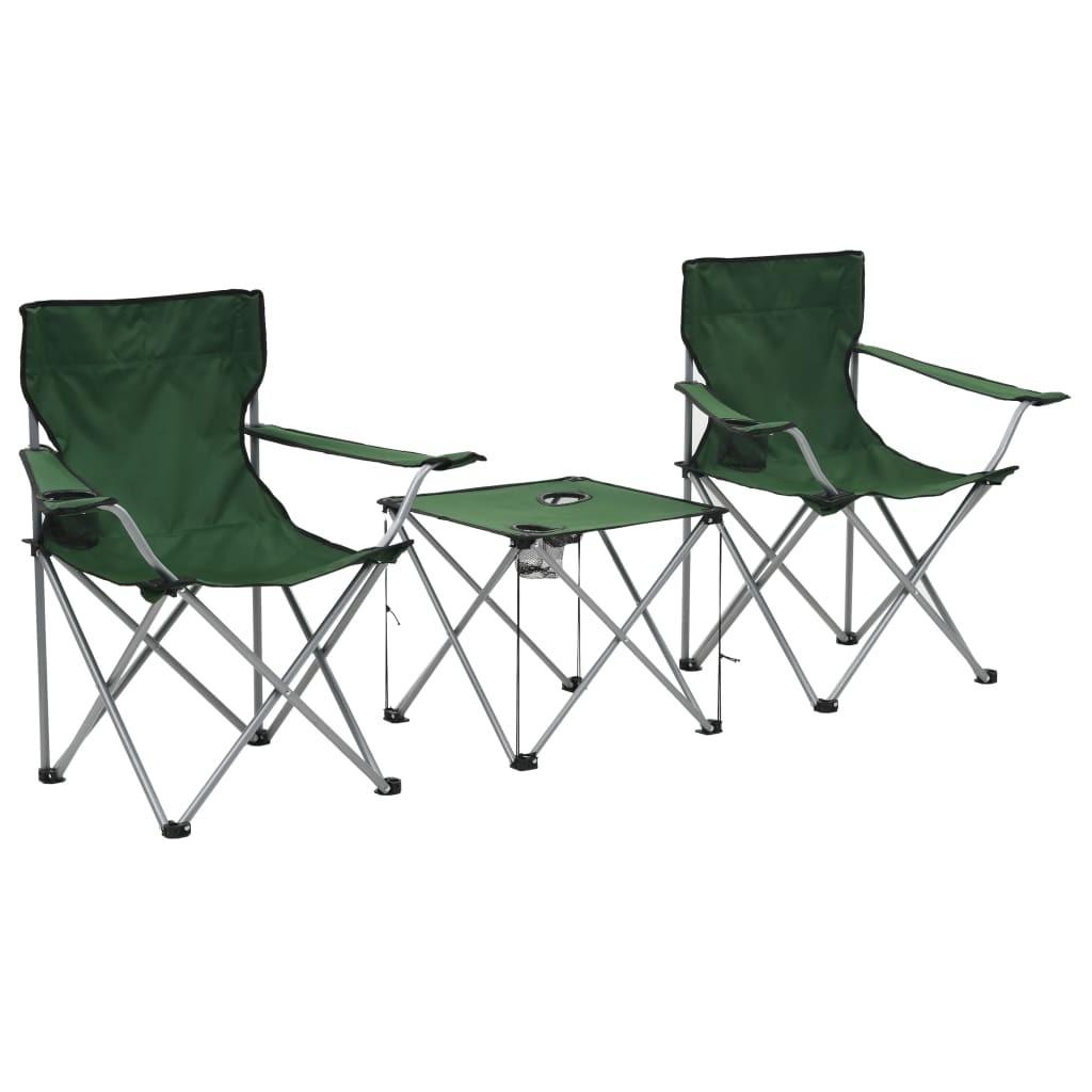 Campingbord og -stolesæt 3 dele grøn