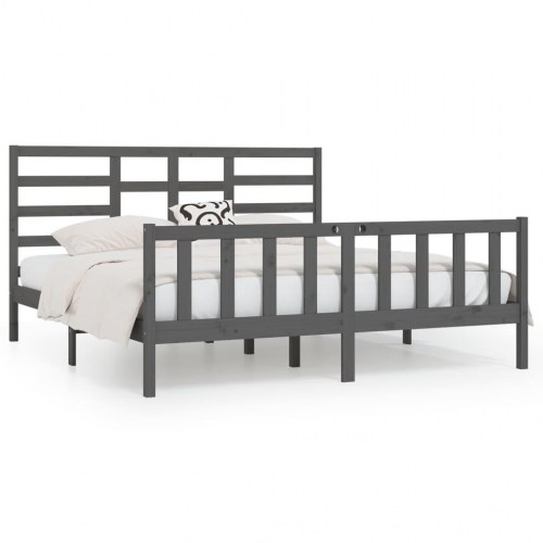 Sengeramme 200x200 cm massivt fyrretræ grå