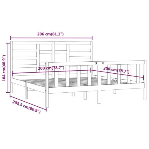 Sengeramme 200x200 cm massivt fyrretræ grå