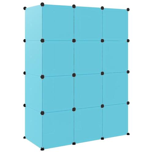 Opbevaringsreol til børn 12 kubeformede kasser PP blå