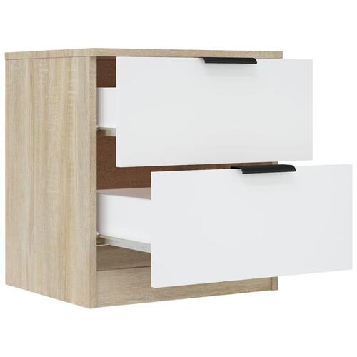 Sengebord konstrueret træ hvid og sonoma-eg
