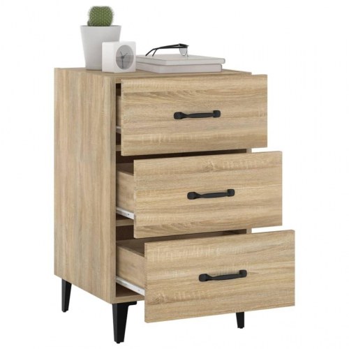 Sengebord med 3 skuffer 40×40×66 cm - konstrueret træ i sonoma-eg